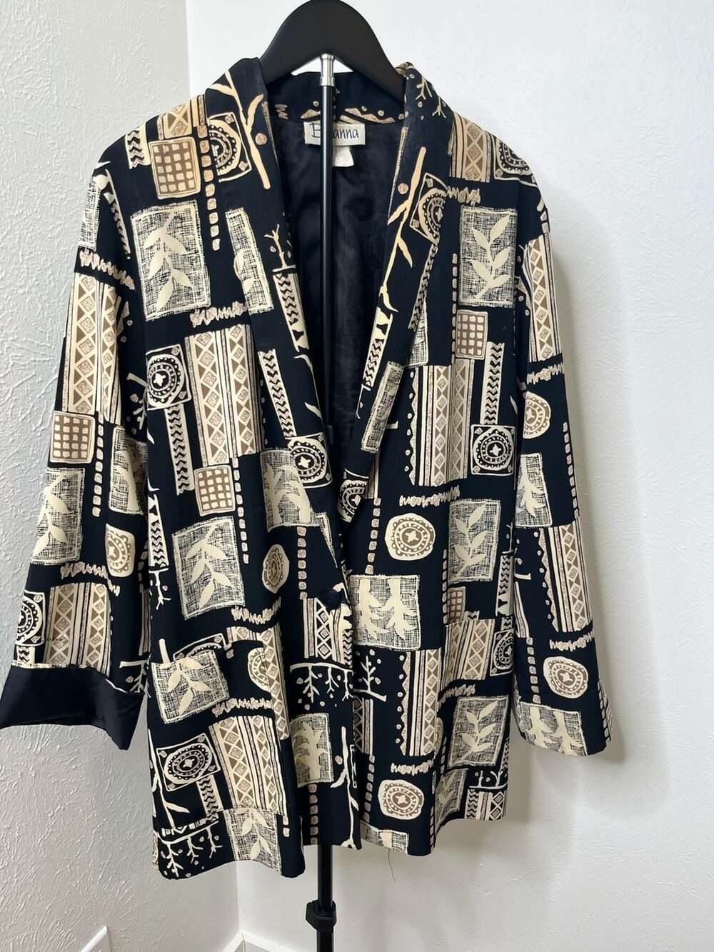 Vintage Black and Tan Geometric Print Blazer Jacket -80s